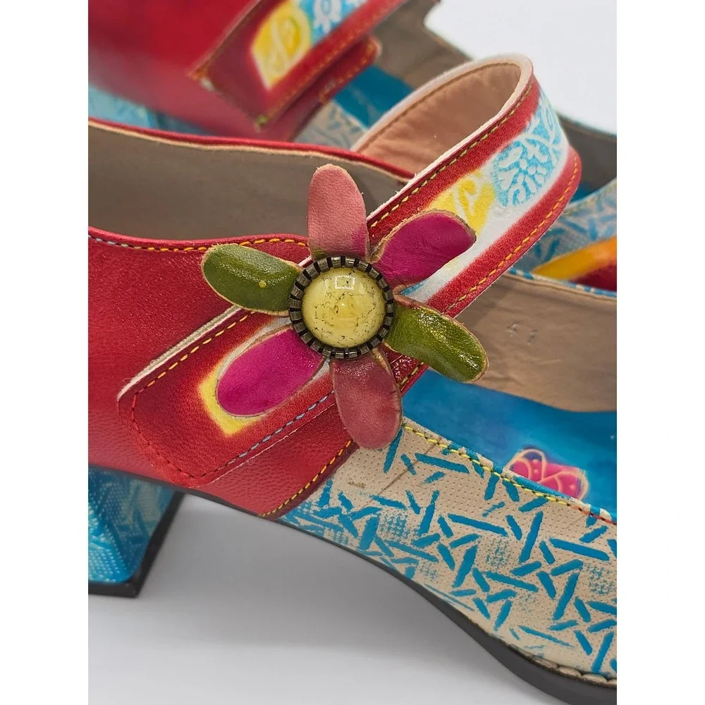 Women's Art Company Mary Jane Heels Block Heel Colorful Leather‎ Shoes Size 10 - Picture 2 of 6